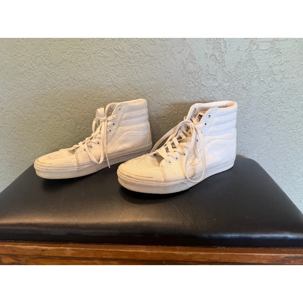 Vans Sk8-Hi High Top Sneakers Mens 7 Womens 8.5 True White Canvas Skate Shoes